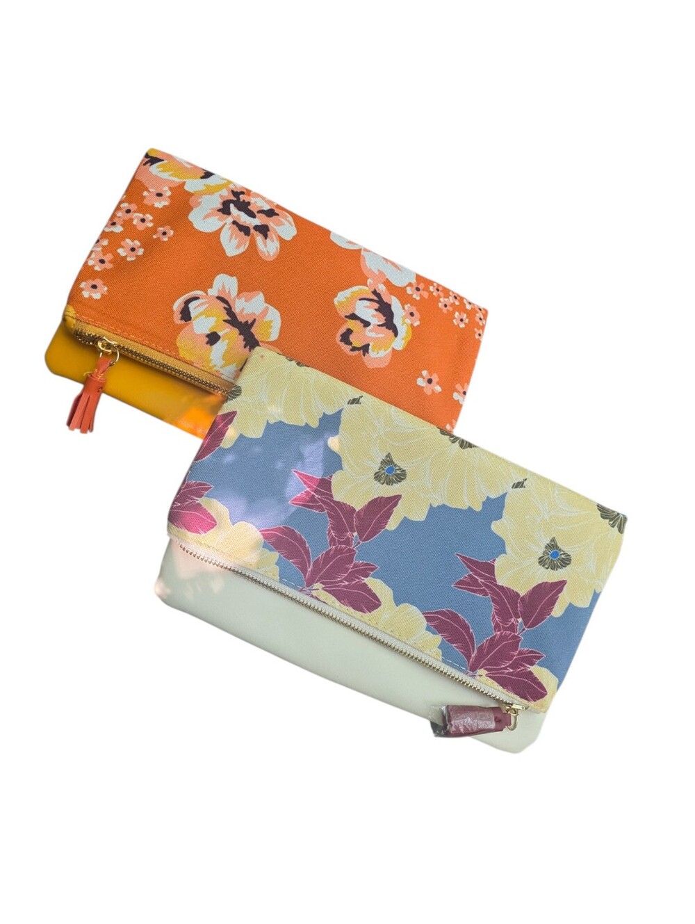 Nwot Pair Rachel Pally Floral Fold-Over Clutch Set - Orange, Blue & Yellow
